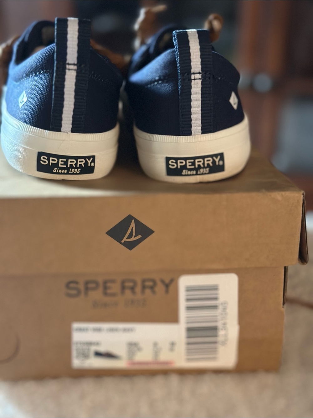 Sperry women's navy Canvas Boat Shoes with Brown Laces - Picture 4 of 6